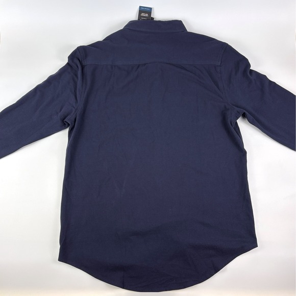 NWT Kenneth Cole L/S Knit Pique Button Up Shirt Mens Sz L Navy Blue Light Weight - Picture 3 of 16